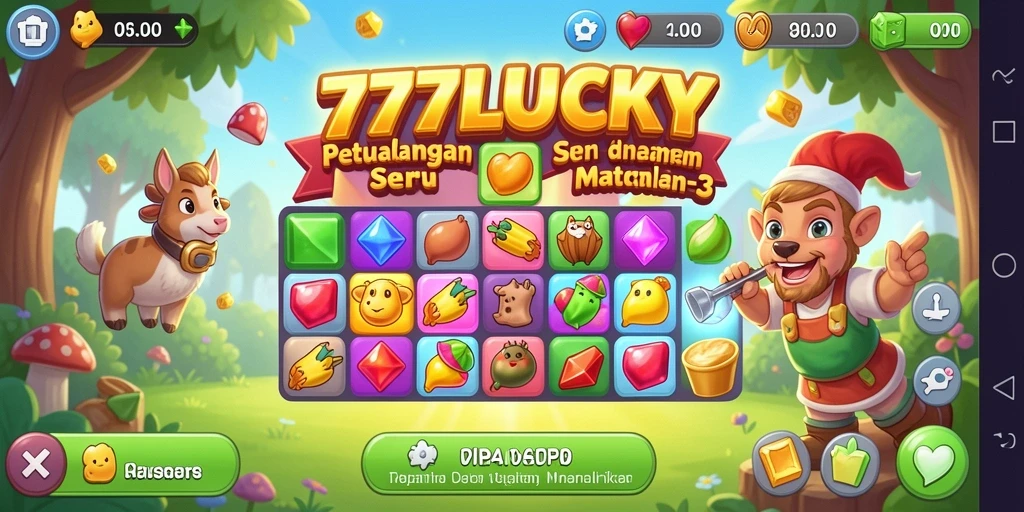 Screenshot gameplay 777LUCKY menampilkan momen seru permainan Match-3.