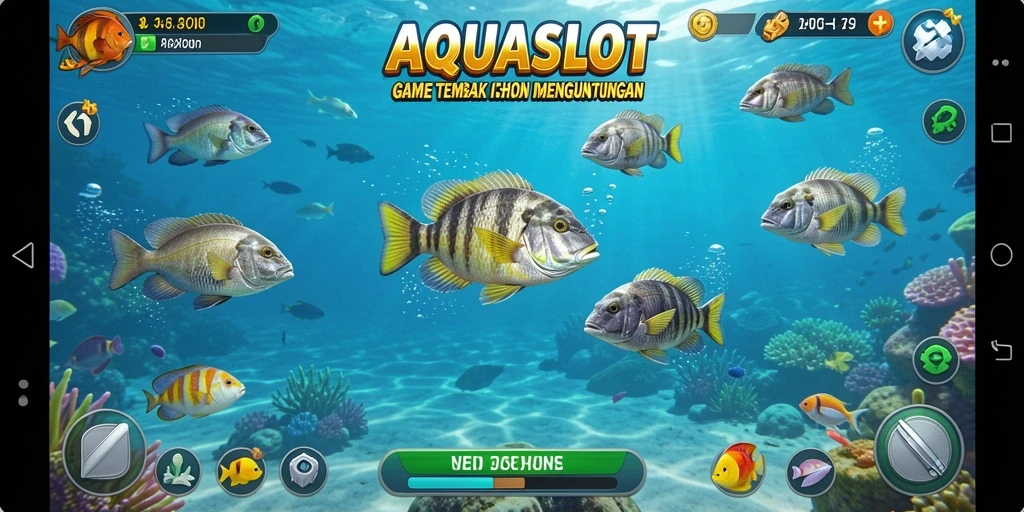 Gameplay AQUASLOT yang seru saat menembak ikan.