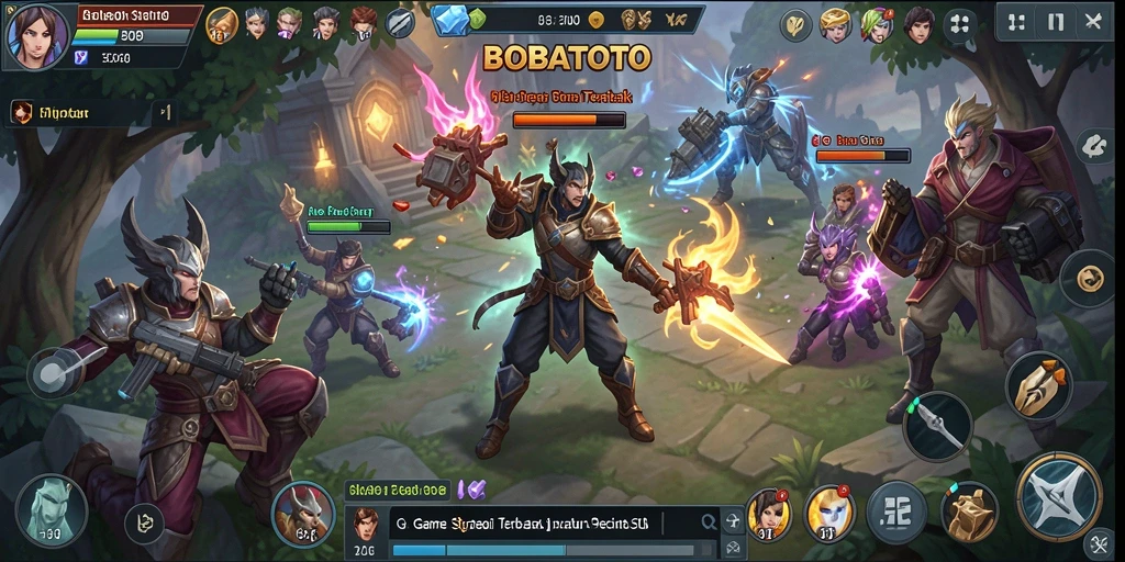 Screenshot gameplay BOBATOTO yang menampilkan pertempuran epik antar pasukan.
