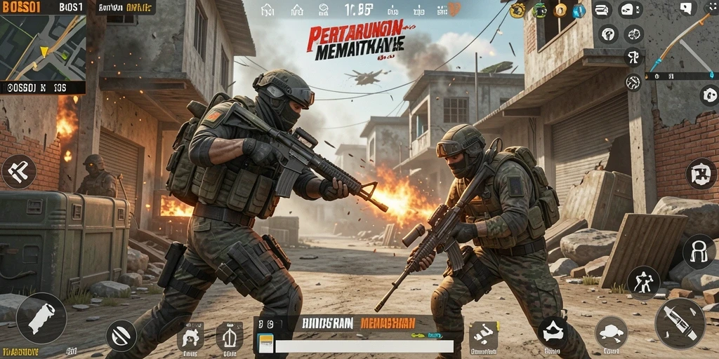 Tampilan aksi seru dalam permainan Battle Royale di BOS01.