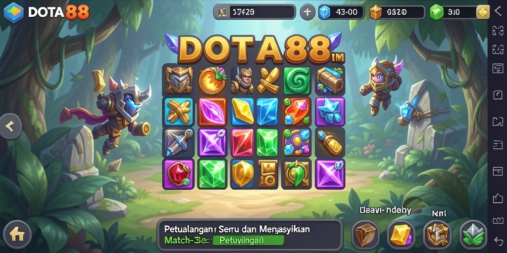 Screenshot gameplay DOTA88 dengan berbagai permata berwarna.