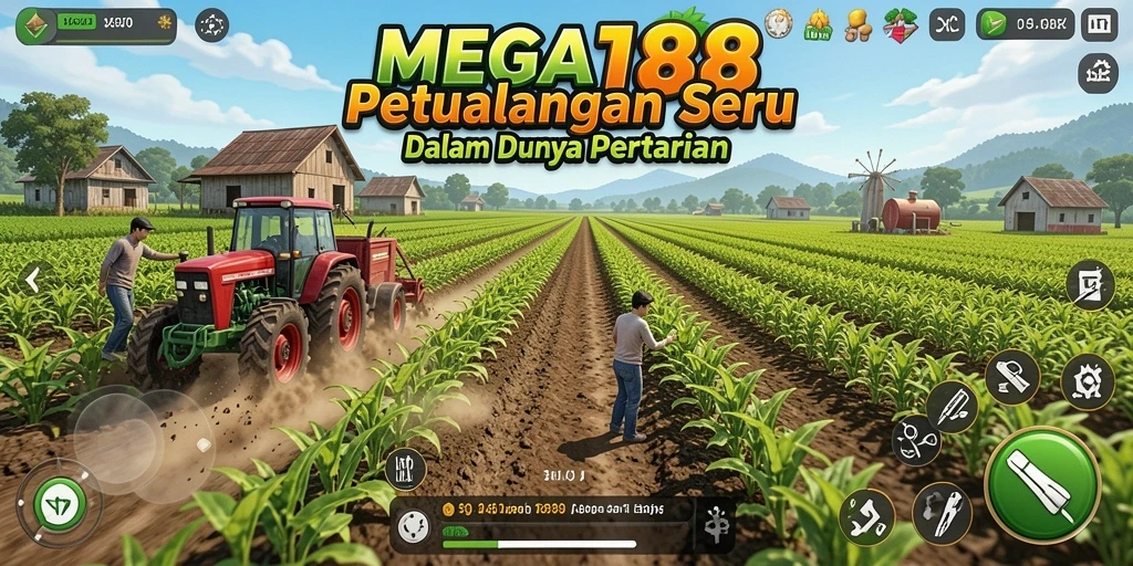 Tampilan gameplay <strong>MEGA188</strong> yang menarik dengan pertanian yang aktif.