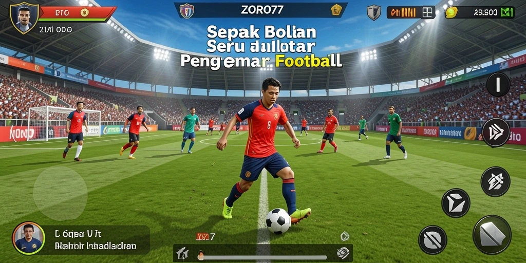 Tangkapan layar utama ZORO77 yang menampilkan aksi sepak bola seru.