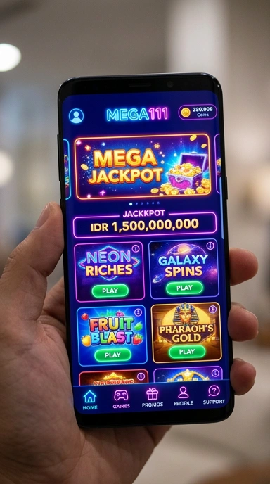 Tampilan awal aplikasi mega111 yang menarik.